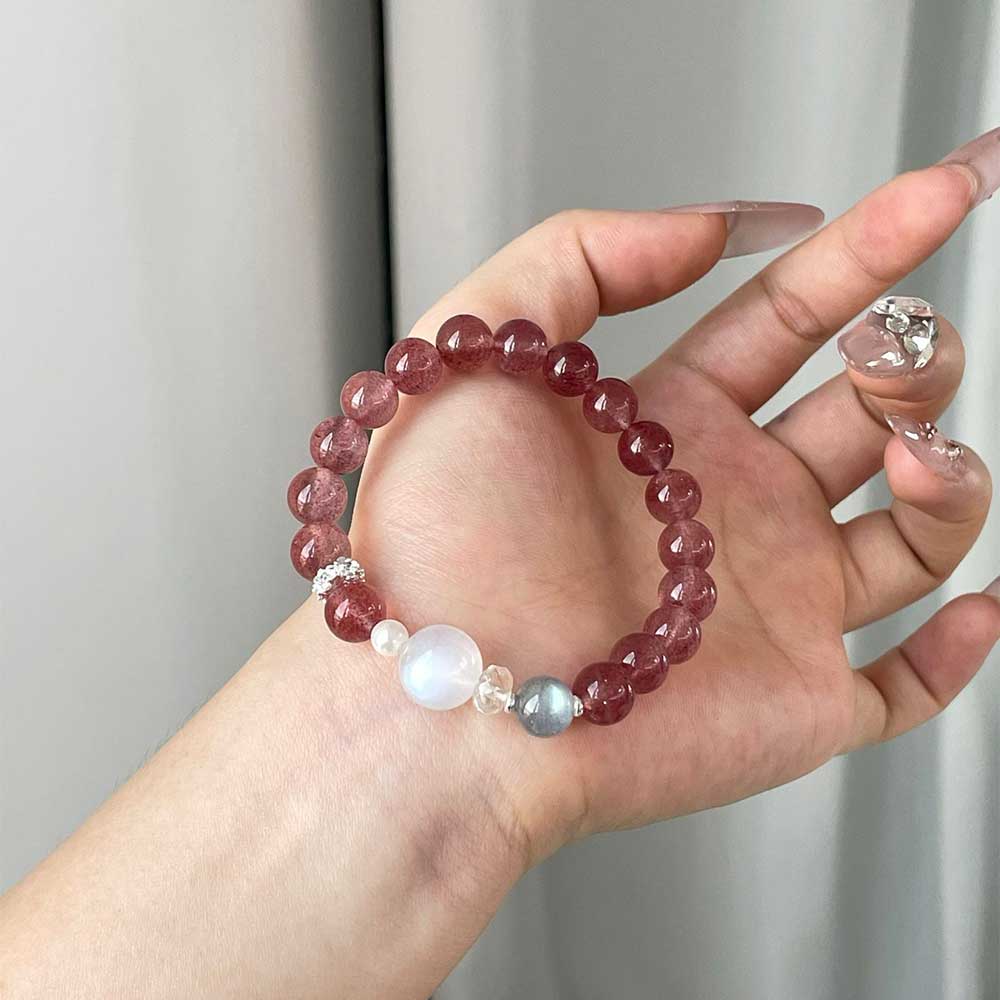 White Moonstone & Strawberry Quartz Soft Glow Bracelet