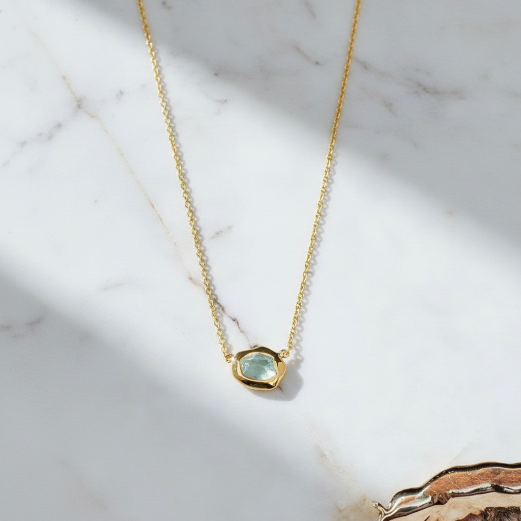 Aquamarine Necklace – Sterling Silver with 18K Gold Plating