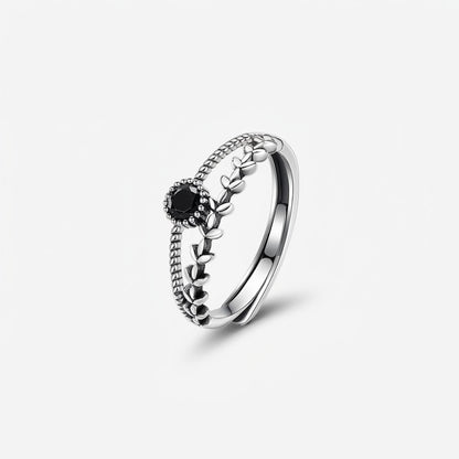 Protection & Strength Black Spinel Adjustable Ring – Sterling Silver