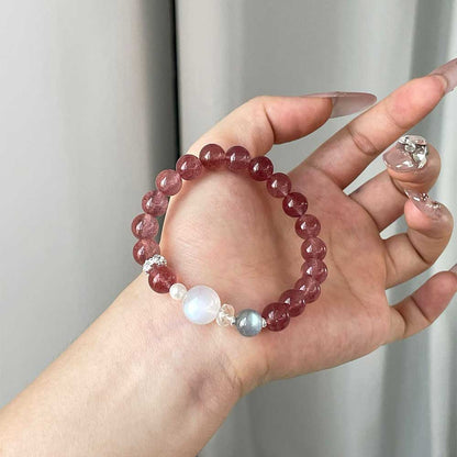 White Moonstone & Strawberry Quartz Soft Glow Bracelet