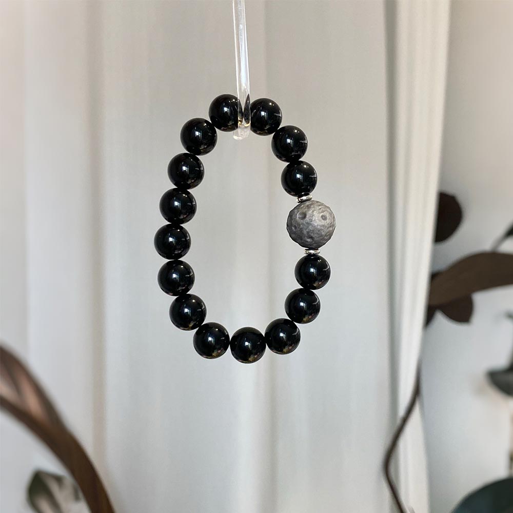Obsidian & Silver Obsidian Protection Crystal Bracelet
