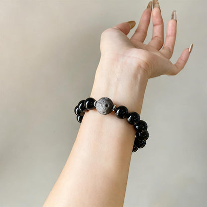 Obsidian & Silver Obsidian Protection Crystal Bracelet
