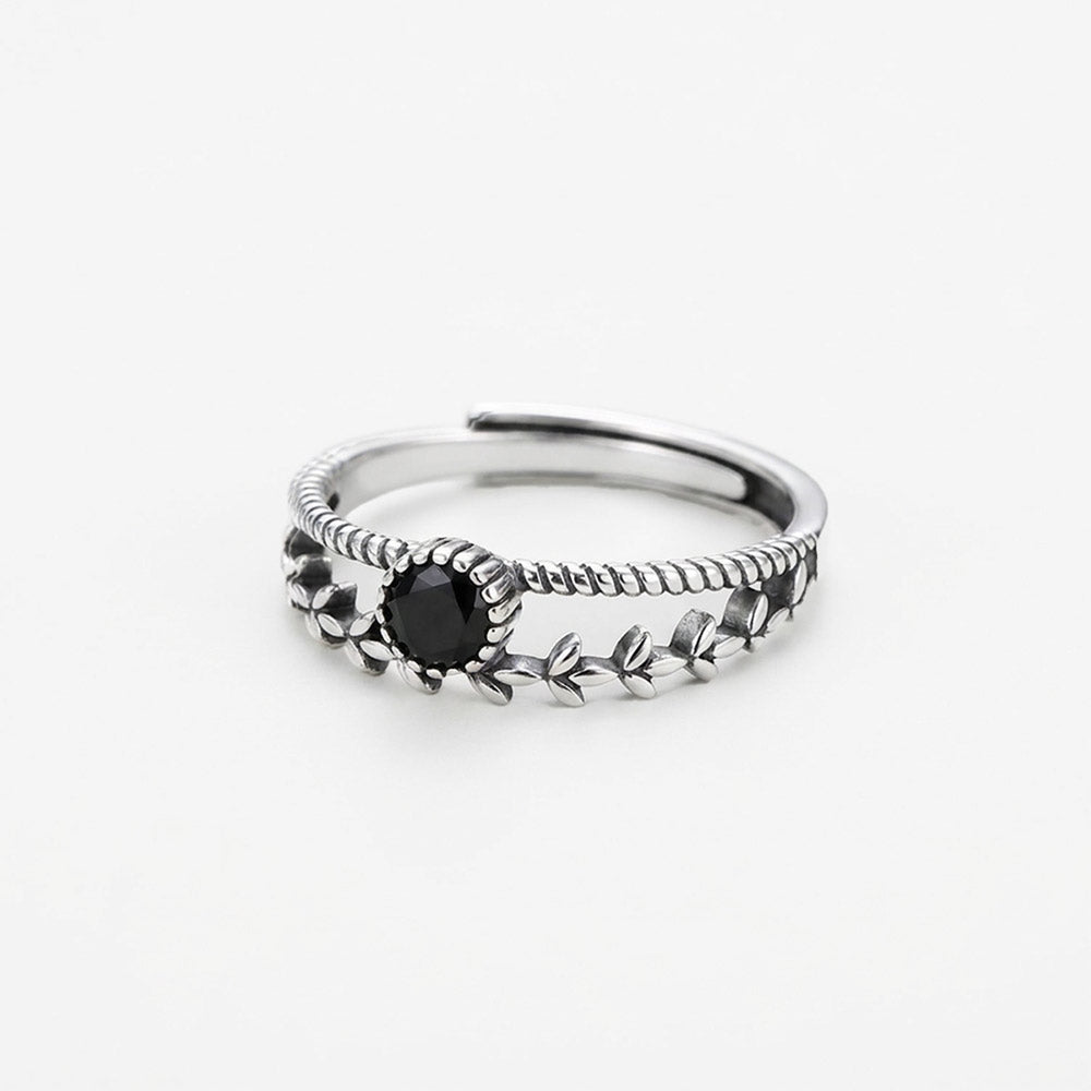 Protection & Strength Black Spinel Adjustable Ring – Sterling Silver