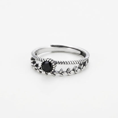 Protection & Strength Black Spinel Adjustable Ring – Sterling Silver