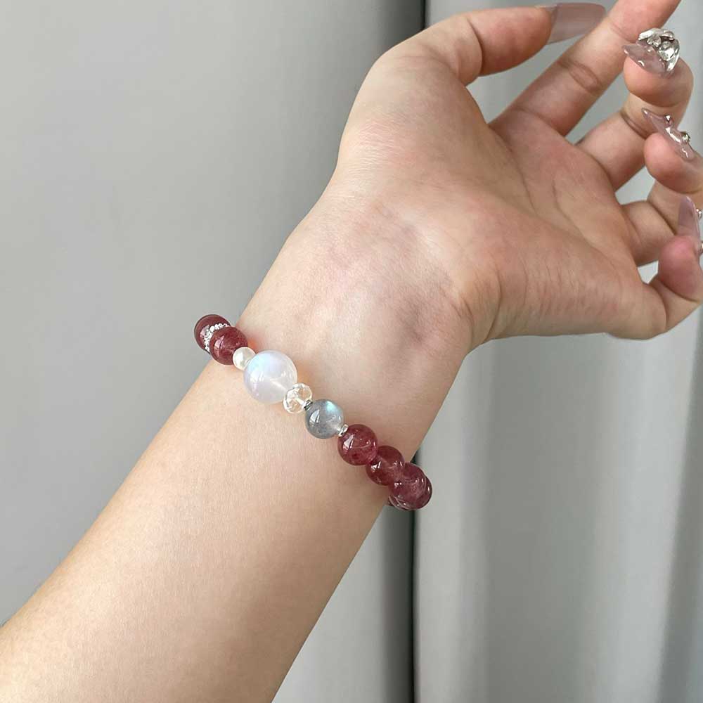 White Moonstone & Strawberry Quartz Soft Glow Bracelet
