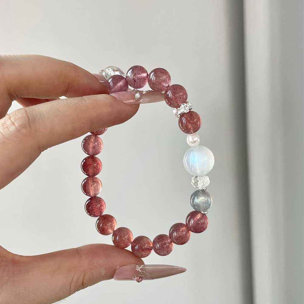 White Moonstone & Strawberry Quartz Soft Glow Bracelet