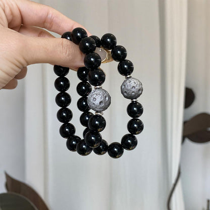 Obsidian & Silver Obsidian Protection Crystal Bracelet