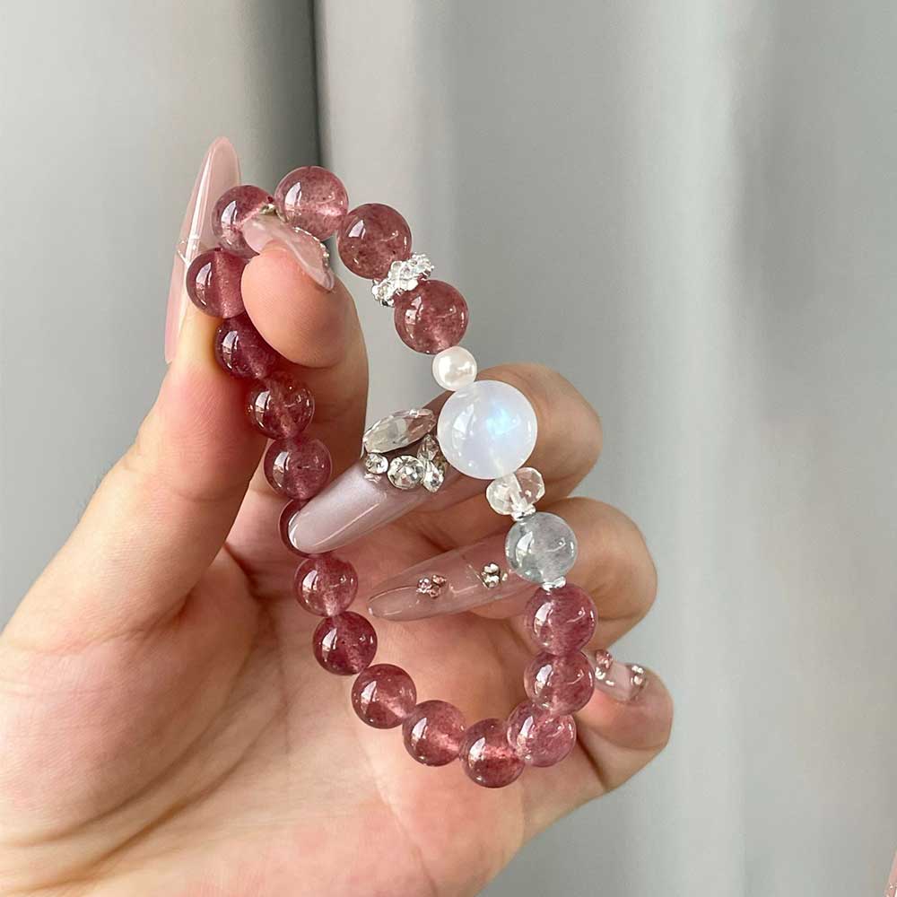 White Moonstone & Strawberry Quartz Soft Glow Bracelet