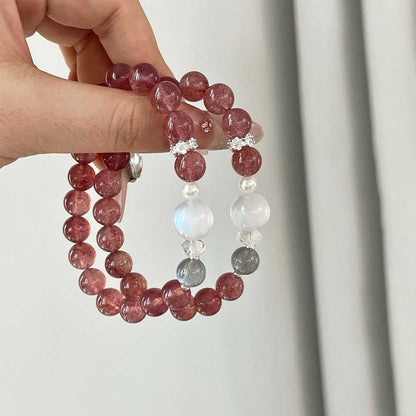 White Moonstone & Strawberry Quartz Soft Glow Bracelet