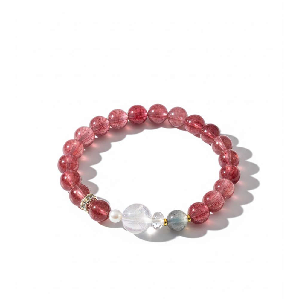 White Moonstone & Strawberry Quartz Soft Glow Bracelet