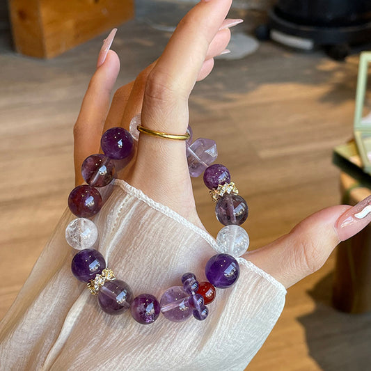 Amethyst Orbit Crystal Bracelet-Amethyst , Purple Phantom quartz & Clear quartz