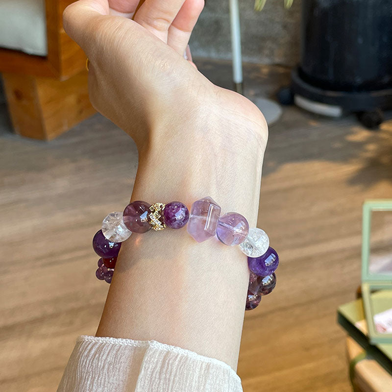 Amethyst Orbit Crystal Bracelet-Amethyst , Purple Phantom quartz & Clear quartz
