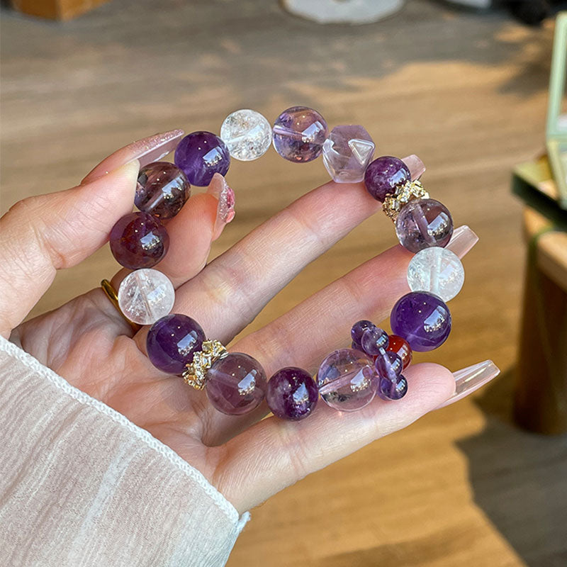 Amethyst Orbit Crystal Bracelet-Amethyst , Purple Phantom quartz & Clear quartz