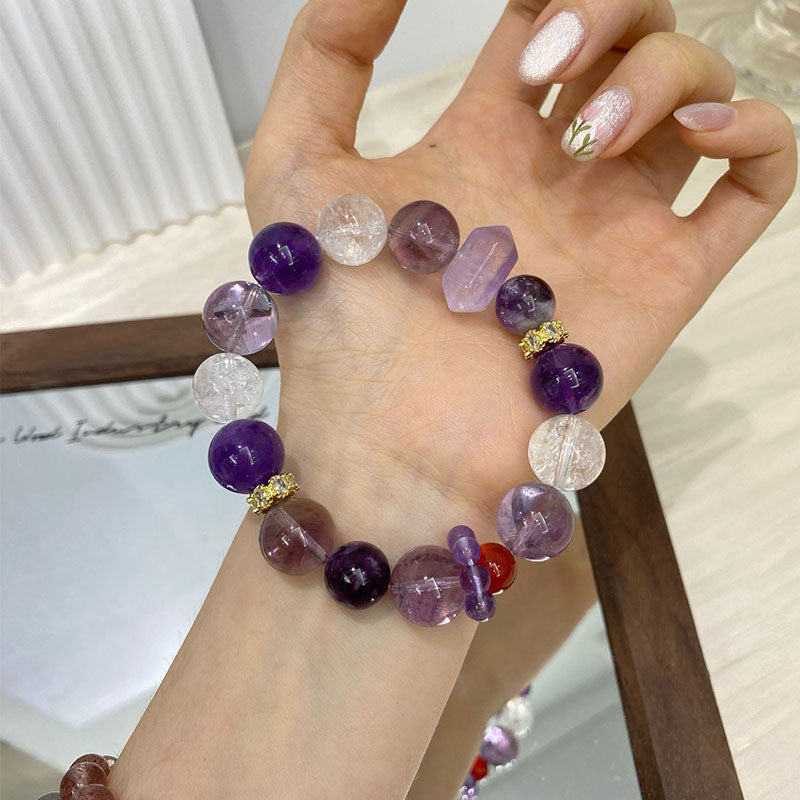 Amethyst Orbit Crystal Bracelet-Amethyst , Purple Phantom quartz & Clear quartz