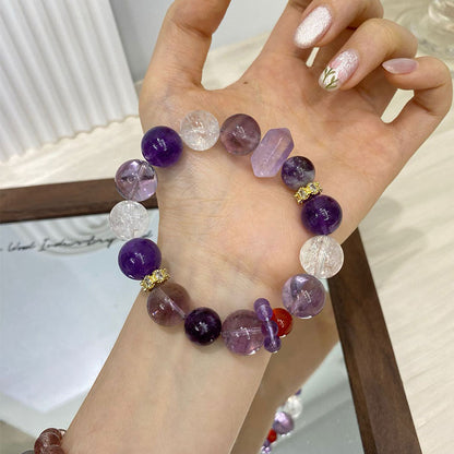 Amethyst Orbit Crystal Bracelet-Amethyst , Purple Phantom quartz & Clear quartz