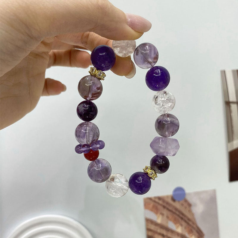 Amethyst Orbit Crystal Bracelet-Amethyst , Purple Phantom quartz & Clear quartz