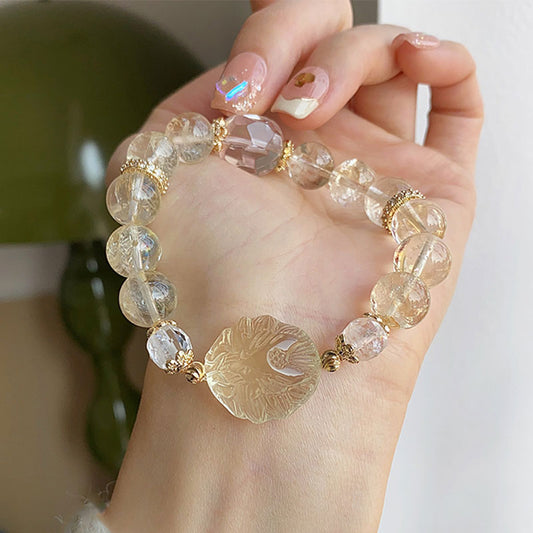 Golden Charm Attraction Bracelet-Citrine ,Clear Quartz& Citrine fox