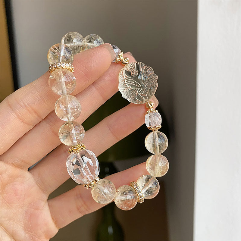 Golden Charm Attraction Bracelet-Citrine ,Clear Quartz& Citrine fox
