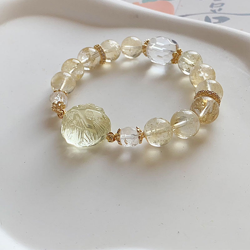 Golden Charm Attraction Bracelet-Citrine ,Clear Quartz& Citrine fox