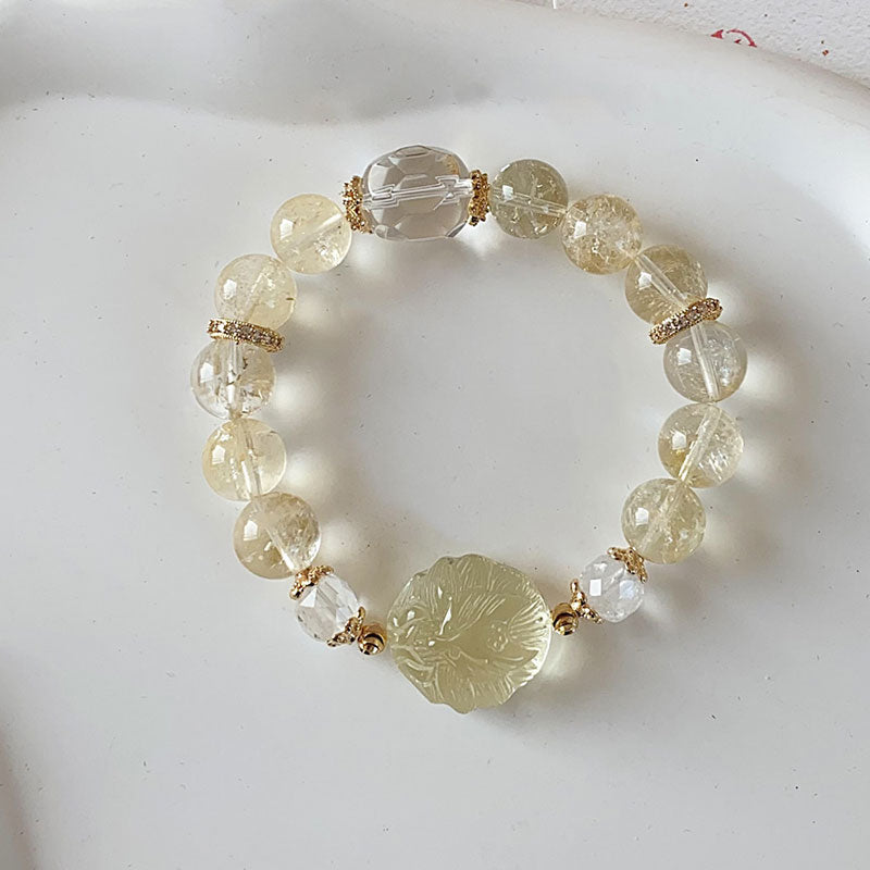 Golden Charm Attraction Bracelet-Citrine ,Clear Quartz& Citrine fox
