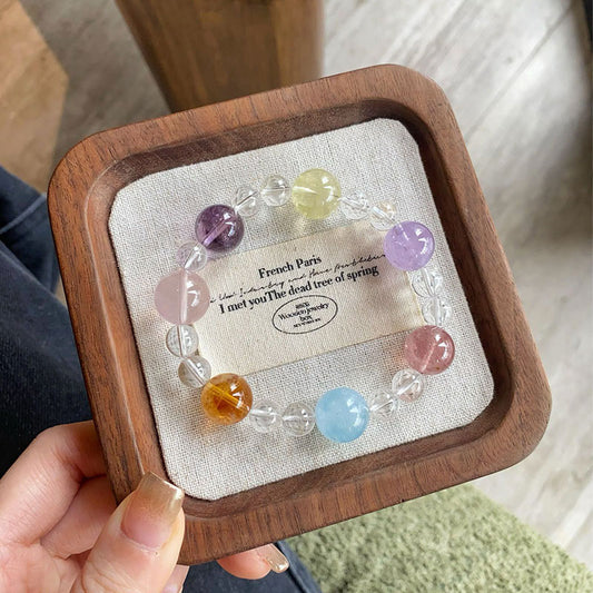 Rainbow Harmony Multi-Crystal Bracelet (Strawberry Quartz, Lemon Quartz, Amethyst, Aquamarine, Clear Quartz, Rose Quartz)