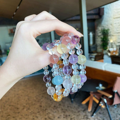 Rainbow Harmony Multi-Crystal Bracelet (Strawberry Quartz, Lemon Quartz, Amethyst, Aquamarine, Clear Quartz, Rose Quartz)