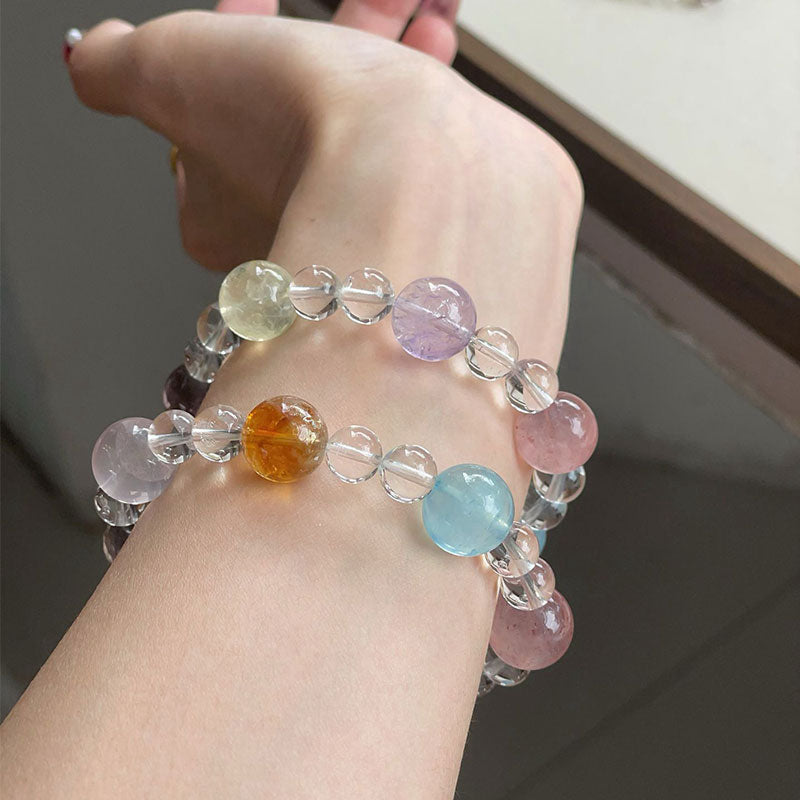 Rainbow Harmony Multi-Crystal Bracelet (Strawberry Quartz, Lemon Quartz, Amethyst, Aquamarine, Clear Quartz, Rose Quartz)