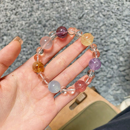 Rainbow Harmony Multi-Crystal Bracelet (Strawberry Quartz, Lemon Quartz, Amethyst, Aquamarine, Clear Quartz, Rose Quartz)