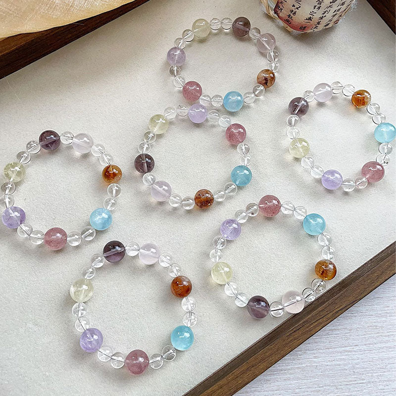 Rainbow Harmony Multi-Crystal Bracelet (Strawberry Quartz, Lemon Quartz, Amethyst, Aquamarine, Clear Quartz, Rose Quartz)