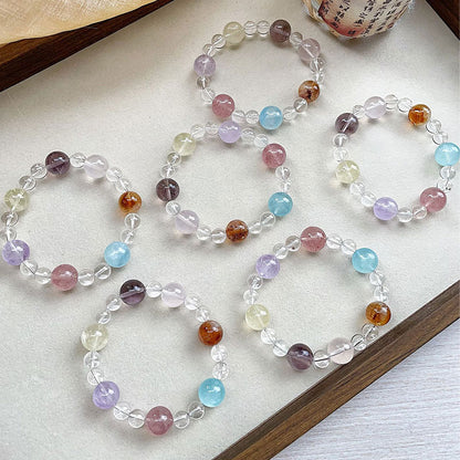 Rainbow Harmony Multi-Crystal Bracelet (Strawberry Quartz, Lemon Quartz, Amethyst, Aquamarine, Clear Quartz, Rose Quartz)