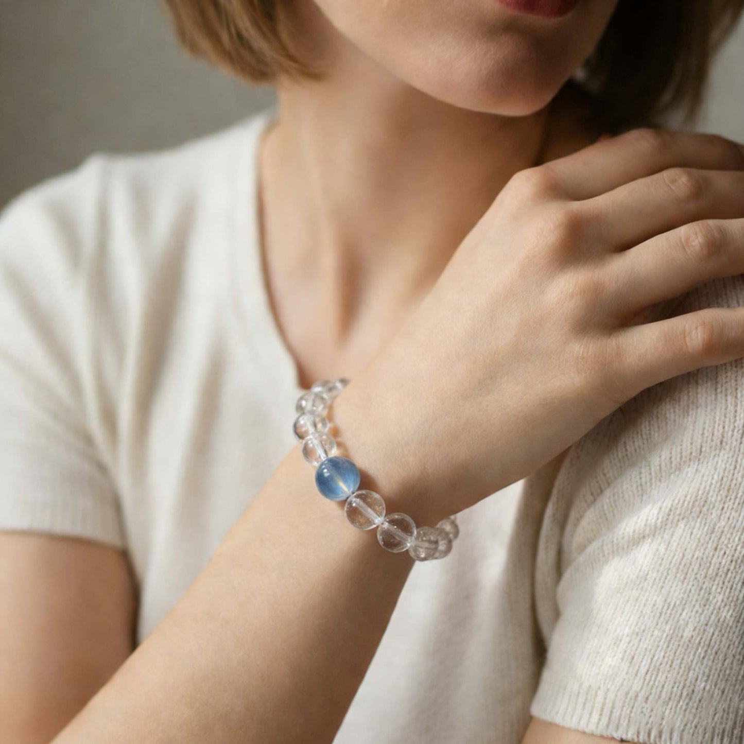 Aquamarine & Clear Quartz Bracelet for Calm, Clarity & Inner Balance
