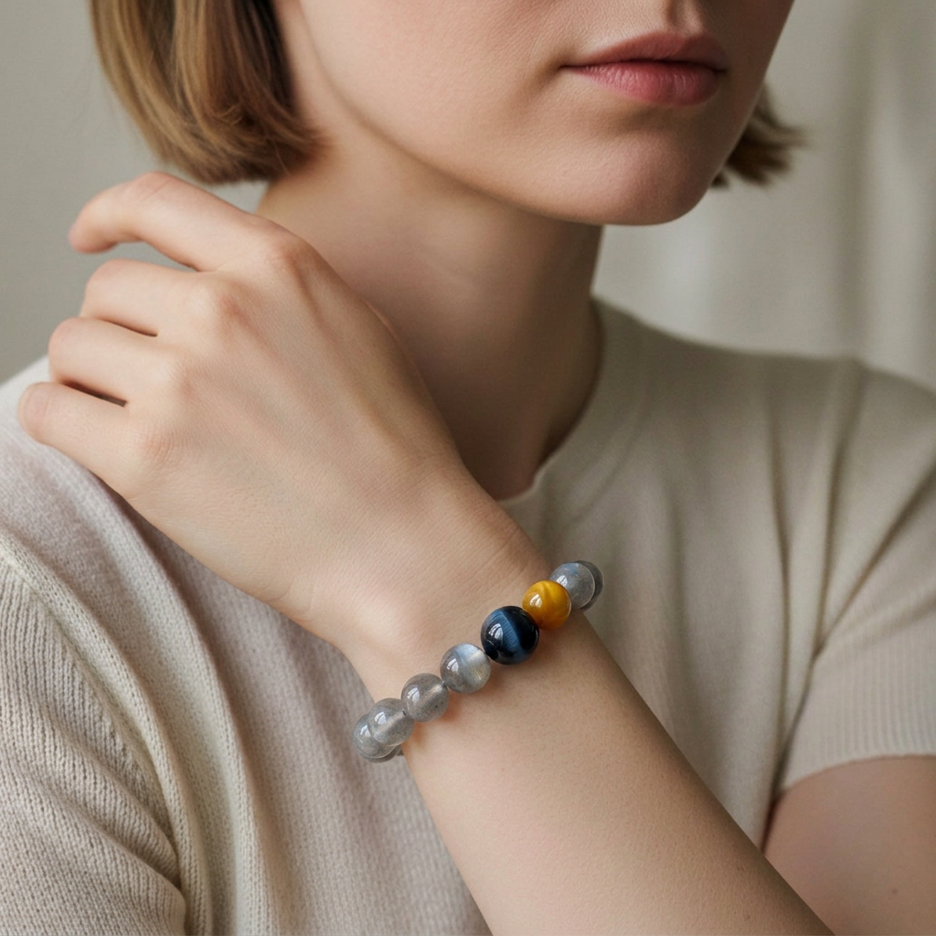 Moonstone & Tiger’s Eye Bracelet for Intuition, Confidence & Protection