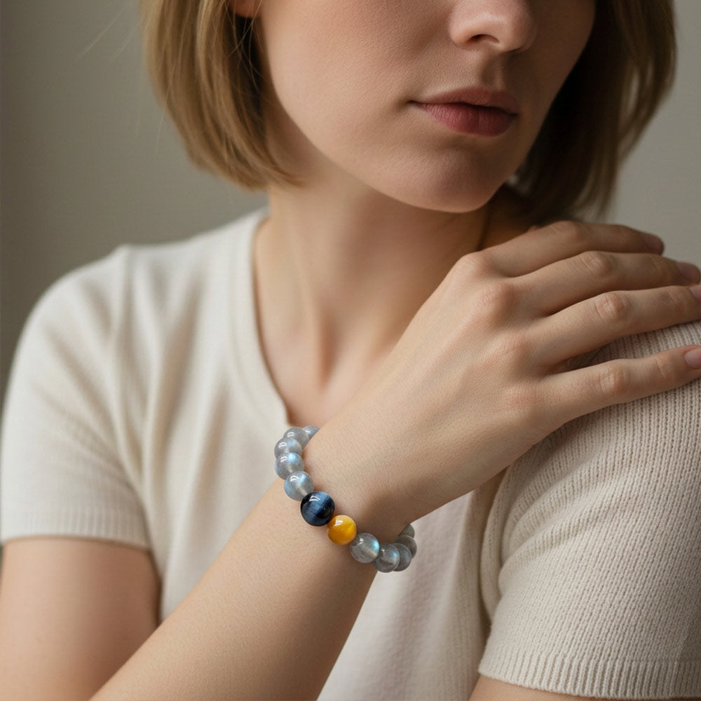 Moonstone & Tiger’s Eye Bracelet for Intuition, Confidence & Protection