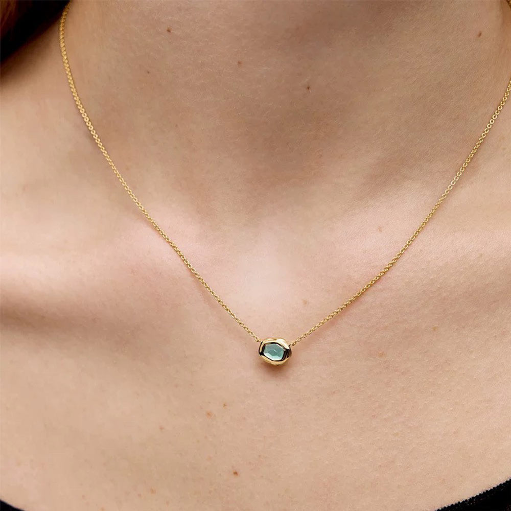 Aquamarine Necklace – Sterling Silver with 18K Gold Plating