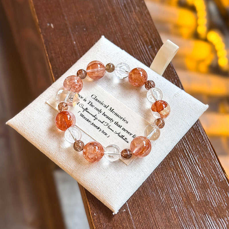 Fire Quartz, Clear Quartz & Red-Black Rutilated Quartz-The Flame Guardian Prosperity Crystal Bracelet