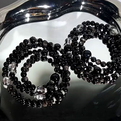 Silver Obsidian, Black Rutilated Quartz & Blue Tiger’s Eye Bracelet for Protection, Focus & Execution