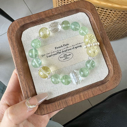 The Prosperous Clarity Crystal Bracelet | Green Fluorite, Clear Quartz & Citrine