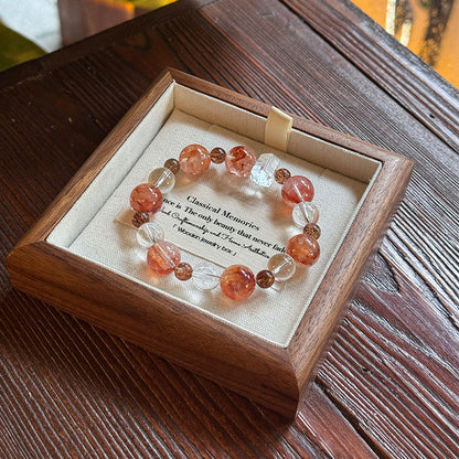 Fire Quartz, Clear Quartz & Red-Black Rutilated Quartz-The Flame Guardian Prosperity Crystal Bracelet