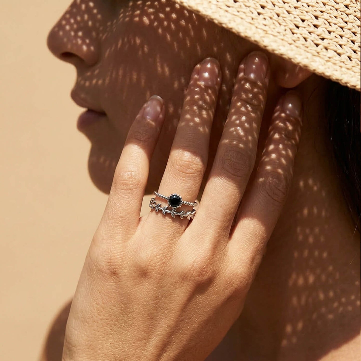 Protection & Strength Black Spinel Adjustable Ring – Sterling Silver