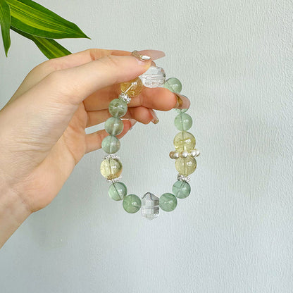 The Prosperous Clarity Crystal Bracelet | Green Fluorite, Clear Quartz & Citrine