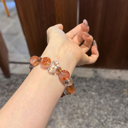 Fire Quartz, Clear Quartz & Red-Black Rutilated Quartz-The Flame Guardian Prosperity Crystal Bracelet