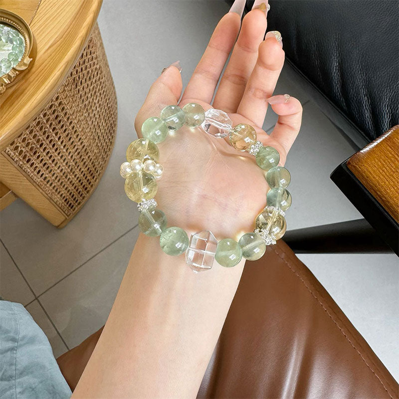 The Prosperous Clarity Crystal Bracelet | Green Fluorite, Clear Quartz & Citrine