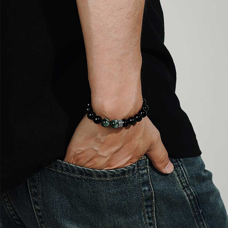 The Guardian of Vital Energy Crystal Bracelet | Black Tourmaline × Green Dragon Jade（Green Serpentine）