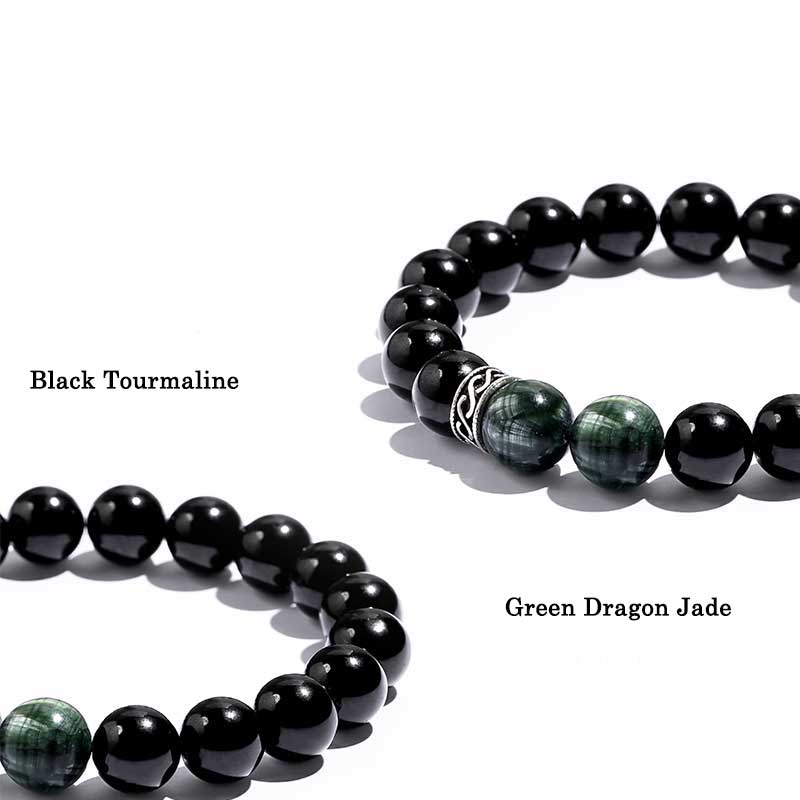 The Guardian of Vital Energy Crystal Bracelet | Black Tourmaline × Green Dragon Jade（Green Serpentine）