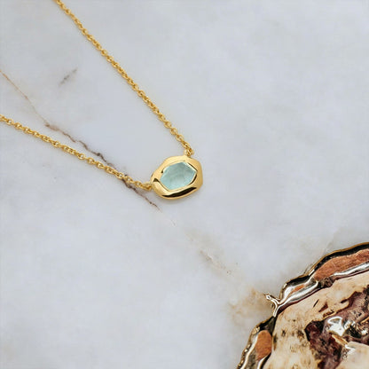 Aquamarine Necklace – Sterling Silver with 18K Gold Plating