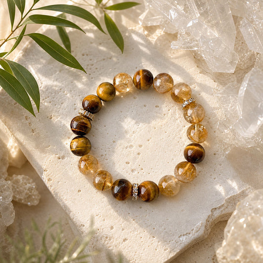 Tiger’s Eye & Citrine Couples Bracelet for Wealth, Action & Protection