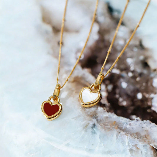 Red Agate & Mother of Pearl Reversible Necklace – Sterling Silver with 18K Gold Plating