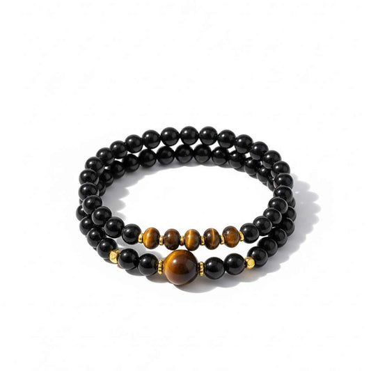 Tiger Eye & Obsidian Healing Crystal Bracelet (Double Wrap)