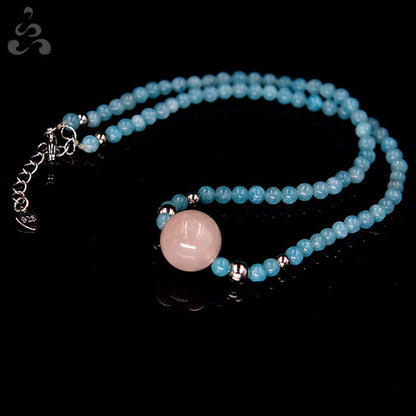Aquamarine & Rose Quartz Jewelry Set – Sterling Silver Bracelet & Necklace