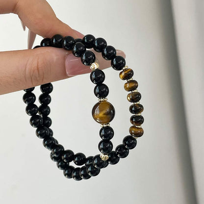 Tiger Eye & Obsidian Healing Crystal Bracelet (Double Wrap)